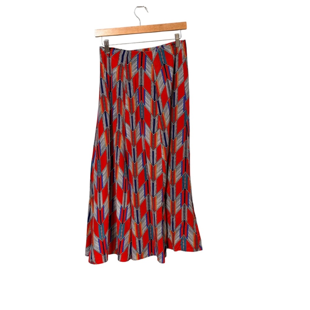 Mara Hoffman Red Geometric Chevron Print Midi A-Line Skirt Size 6